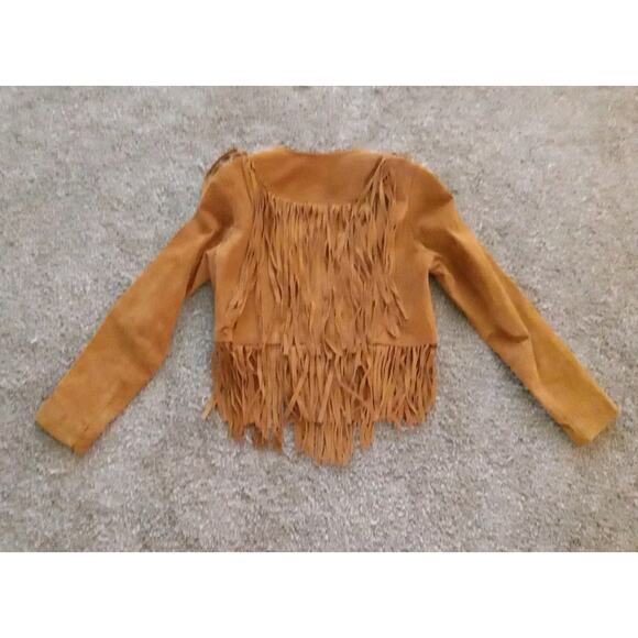 FOREVER 21 Fringe Pigskin Leather Suede Snap Cropped Brown Jacket Womens Small - Picture 10 of 12
